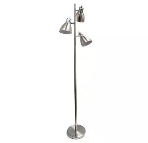 Simple Designs 64 in. Metal 3-Light Tree Brushed Nickel Floor Lamp