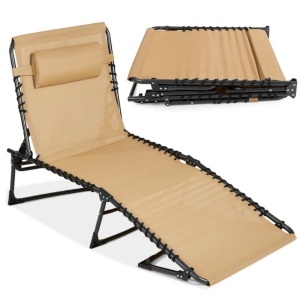 Portable Patio Chaise Lounge Chair Outdoor Recliner w/ Pillow