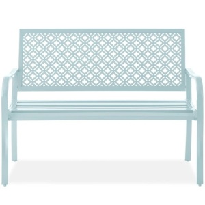 Indoor Outdoor Steel Bench w/ Geometric Backrest, Foot Levelers