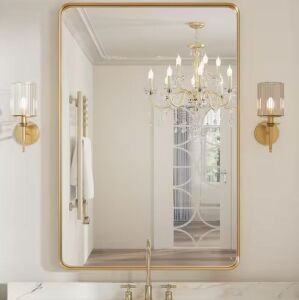 PRIMEPLUS 16 in. W x 24 in. H Small Rectangle Metal Framed Wall Mirror in Gold