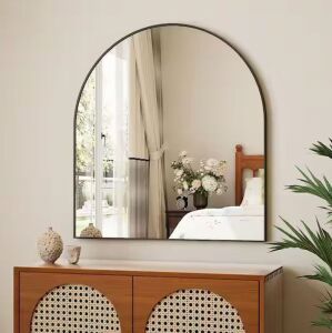 GLSLAND 32 in. W x 34 in. H Arch Metal Framed Wall Mirror Black