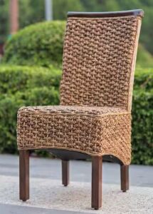 Set of 2 Bunga Hyacinth Salak Brown Weave Dining Chairs with Mahogany Hardwood Frame