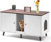  42.5" Double Cat Litter Box Cabinet Furniture with Scratching Pad, White 