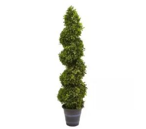 Nearly Natural Indoor and Outdoor 48 in. Artificial Boxwood Spiral Topiary with Planter