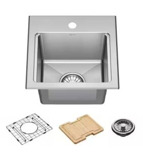 Delta Emery 15 in. Drop-In/Undermount Single Bowl 18 Gauge Stainless Steel Kitchen Workstation Sink with Accessories