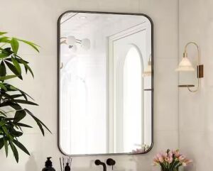 GLSLAND 26.1 in. W x 37.8 in. H Rectangular Metal Framed Wall Mirror Black