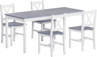  47.2 inch Pine Wood Kitchen Table with 4 Chairs, White & Grey 