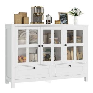  2 Drawer Kitchen Sideboard with 3 Glass Doors, 47.2” W 