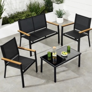 4-Piece Textilene Outdoor Conversation Set w/ Cushions, Table