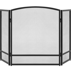 3-Panel Simple Steel Mesh Fireplace Screen w/ Worn Finish - 47.5x27.25in