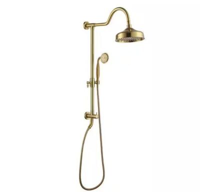 1-Spray Patterns with 2.5 GPM 8 in. Wall Mount Dual Shower Heads in Brushed Gold 