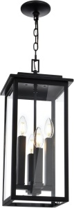 Outdoor Cage Pendant Light, Black Farmhouse Chandelier, 4 Light Lantern Hanging Pendant Light Fixture for Farmhouse Foyer Porch,Entryway