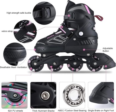 Adjustable Inline Skates for Kids and Adults, Roller Skates Performance Skates with Light Up Wheels Ideal for Youth Boys and Girls, Men and Women