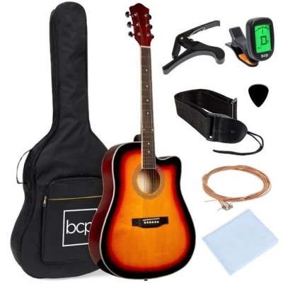 Full Size Beginner Acoustic Guitar Set with Case, Strap, Capo - 41in. Appears New