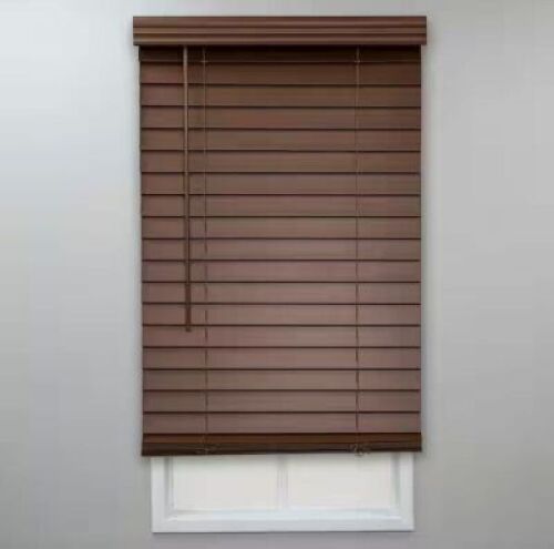Lot of (4)&nbsp;Perfect Lift Window Treatment&nbsp;Textured Dark Oak Cordless Room Darkening Faux Wood Blinds with 2 in. Slats - 22.5 in. W x 64 in. L