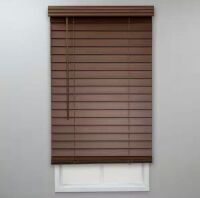 Lot of (4)&nbsp;Perfect Lift Window Treatment&nbsp;Textured Dark Oak Cordless Room Darkening Faux Wood Blinds with 2 in. Slats - 22.5 in. W x 64 in. L