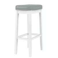 Linon Home Decor&nbsp;Concord 32.25 in. White and Light Gray Backless Wood Bar Stool with Faux Leather Seat