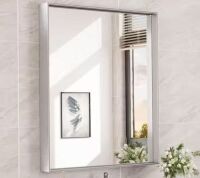 KeonJinn&nbsp;30 in. W x 36 in. H Rectangular Framed Aluminum Square Corner Wall Mount&nbsp;Mirror in Brushed Silver