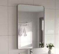 Large Rectangular Stainless Steel Framed Wall Mirror in Brushed Silver&nbsp;24 in. W x 36 in. H
