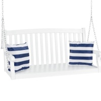 Wooden Curved Back Hanging Porch Swing Bench w/ Mounting Chains&nbsp;
