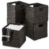 Set of 5 Collapsible Hyacinth Storage Baskets w/ Inserts - 10.5x10.5in