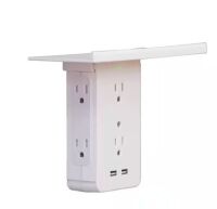 Lot of (2) Sharper Image Socket Shelf Cordless Wall Outlet Extender with 6-Outlets and 2 USB ports
