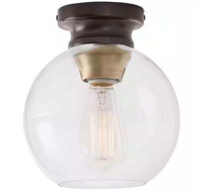 Home Decorators Collection Evelyn 8 in. 1-Light Modern Industrial Bronze Flush Mount Ceiling Light with Clear Glass Shade