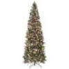 Pre-Lit Partially Flocked Pencil Christmas Tree w/ 2-in-1 Multicolor Lights 12ft