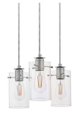 Hampton Bay Regan 3-Light Brushed Nickel Pendant Hanging Light with Clear Glass Shades