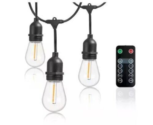 Newhouse Lighting&nbsp;Outdoor 48 ft. Plug-In S14 Edison Bulb LED String Light with Wireless 265W Dimmer, Remote Control, Extra Bulb, Black