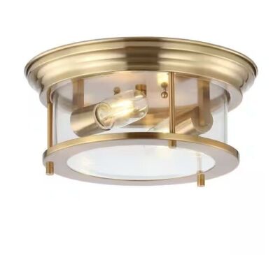 JONATHAN Y Lauren Brass Gold 13.25 in. Metal/Glass LED Flushmount