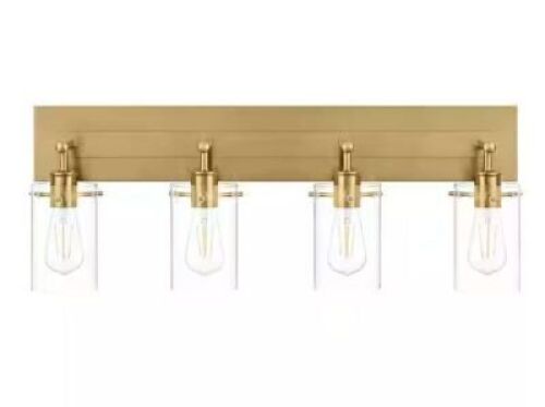 Hampton Bay&nbsp;Regan 29 in. 4-Light Brushed Gold Vanity Light with Clear Glass Shades