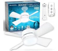 Bell + Howell&nbsp;15.7 in. Indoor White Ceiling Fan with Remote, LED Light, Socket
