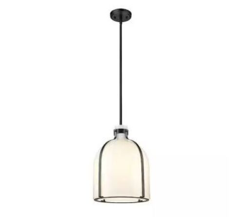 Pearson 12.25 in. 1-Light Matte Black Pendant Light with White Opal Glass Shade