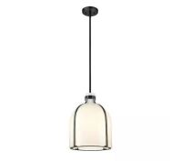 Pearson 12.25 in. 1-Light Matte Black Pendant Light with White Opal Glass Shade