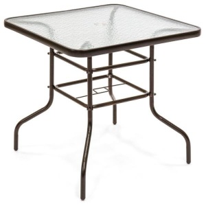 32in Square Tempered Glass Patio Dining Bistro Table w/ Umbrella Hole. Appears New