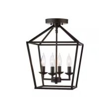 &nbsp;Home Decorators Collection Weyburn 16.5 in. 4-Light Bronze Farmhouse Semi-Flush Mount Ceiling Light Fixture with Caged Metal Shade
