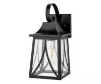 Hampton Bay Drackert 13 in. 1-Light Flat Black Hardwired Outdoor Wall Light Lantern Sconce with Seedy Glass