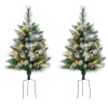 Set of 2 Pre-Lit Pathway Christmas Trees w/ Pine Cones, Timer - 24.5in