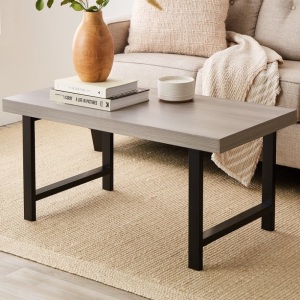 Modern Butcher Block Top Rectangular Coffee Table w/ Metal Legs - 44in