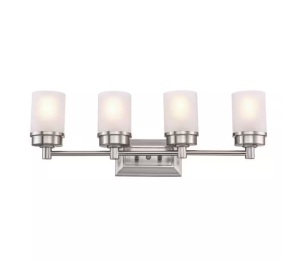 Hampton Bay Cade 27.5 in. 4-Light Brushed Nickel Bathroom Vanity Light Fixture with Frosted Glass Shades