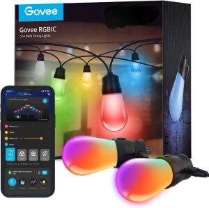  Govee Outdoor String Lights with 15 Dimmable RGBIC LED Bulbs, 48ft 