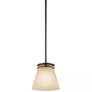 Lot of (2) KICHLER Hendrik 8.75 in. 1-Light Olde Bronze Contemporary Shaded Kitchen Mini Pendant Hanging Light with Etched Glass