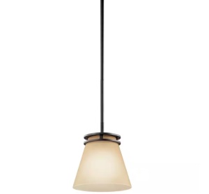 KICHLER Hendrik 8.75 in. 1-Light Olde Bronze Contemporary Shaded Kitchen Mini Pendant Hanging Light with Etched Glass