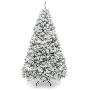 Snow Flocked Artificial Pine Christmas Tree w/ Foldable Metal Base 6ft