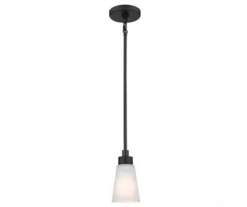 Lot of (3) KICHLER&nbsp;Erma 7.5 in. 1-Light Black Shaded Traditional Kitchen Mini Pendant Light with Satin Etched Glass