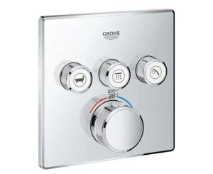 GROHE Grohtherm Smart Control Triple Function Square Thermostatic Trim with Control Module in Starlight Chrome