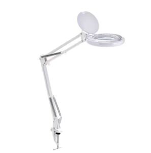 Bostitch 45 in. Magnifying White Desk Lamp with Clamp Mount, Energy-Efficient LEDs, Dimmable, 4.5-Watt, 480-Lumen