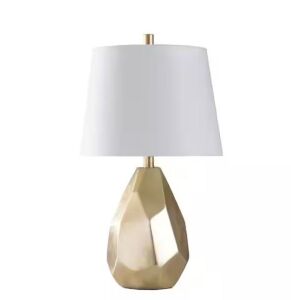 StyleCraft 25 in. Gold Table Lamp with Brussels Off White Hardback Fabric Shade