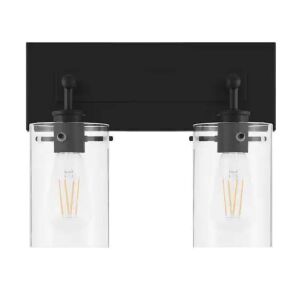 Lot of (2) Hampton Bay Regan 12.75 in. 2-Light Matte Black Bathroom Vanity Light with Clear Glass Shades